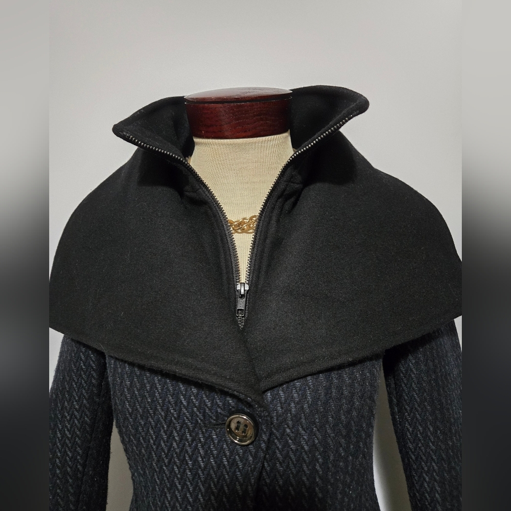 SOIA & KYO Black/ Grey Wool Coat With Oversized Collar And Inner Zip. Size XXS - Picture 5 of 16